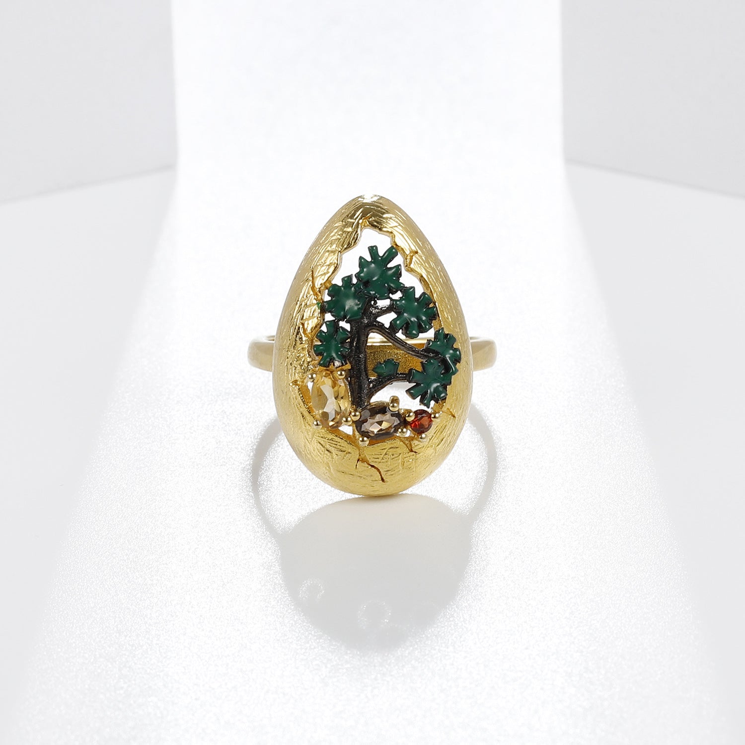Citrine Nature-Inspired Adjustable Ring 925 Sterling Silver (design detail close-up)