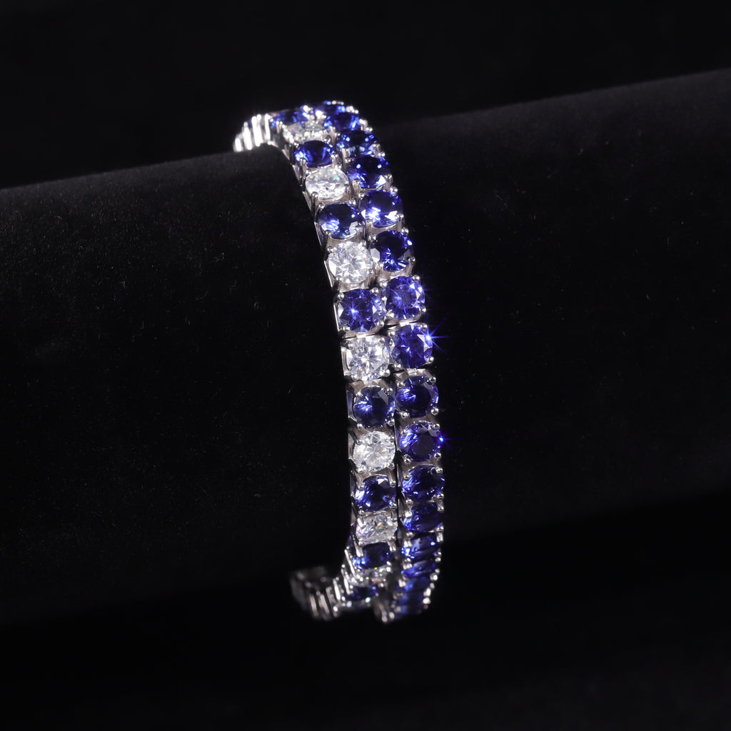 Lab-Grown Blue Sapphire 3/4/5mm Tennis Bracelet 925 Sterling Silver (side profile view)