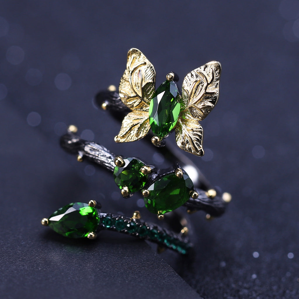 Diopside Butterfly Ring 925 Sterling Silver (side profile view)