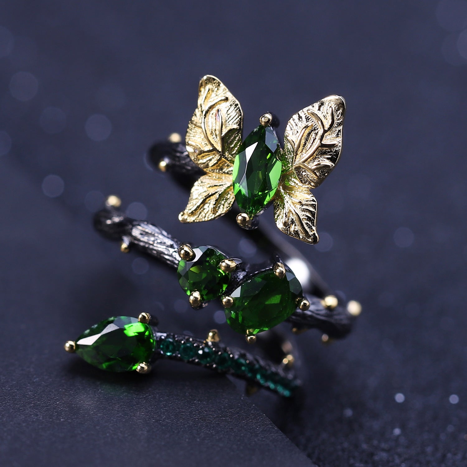 Diopside Butterfly Ring 925 Sterling Silver (side profile view)