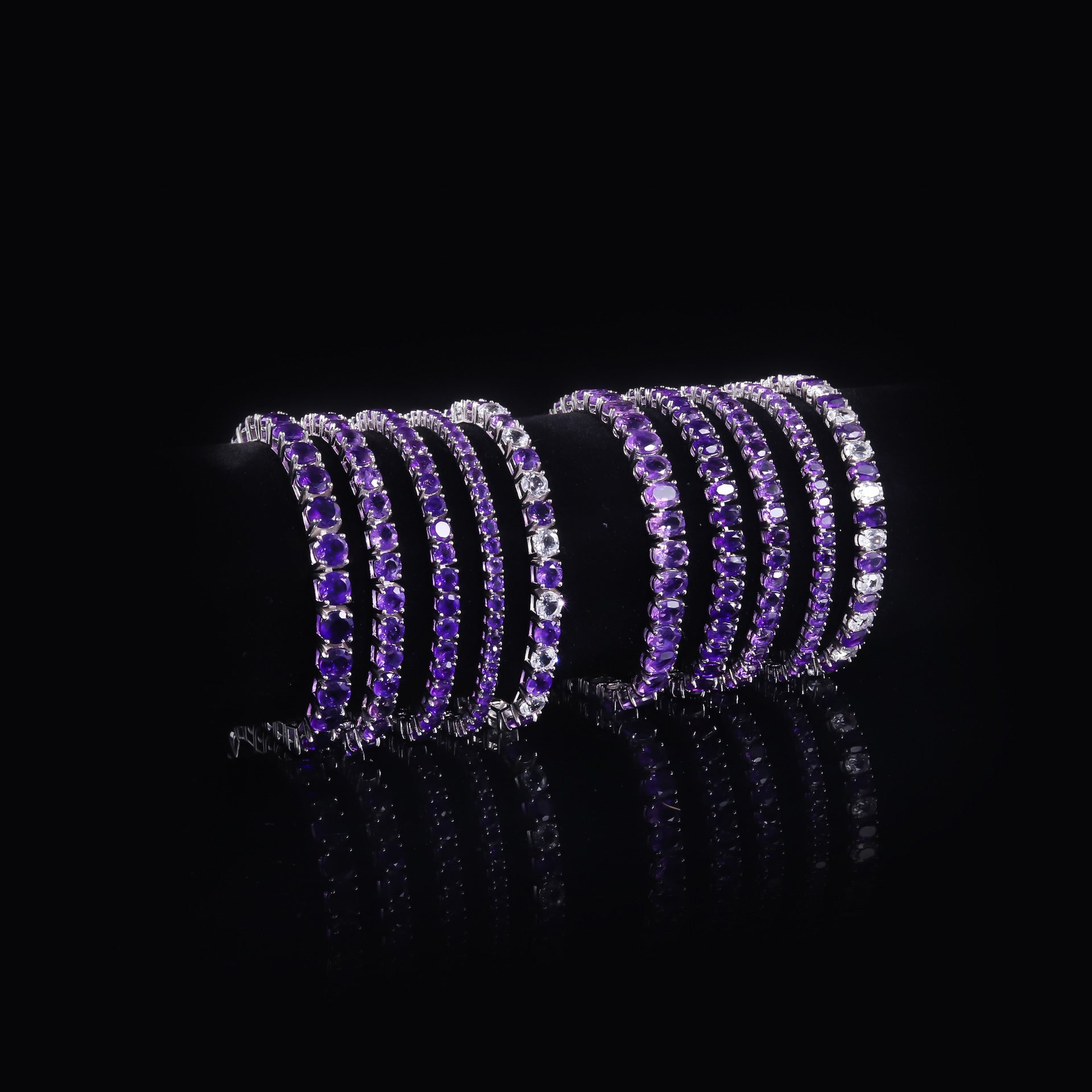 Amethyst 3mm Tennis Bracelet 925 Sterling Silver (design detail close-up)