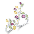 Multicolor Natural Gemstones Nature-Inspired Adjustable Ring 925 Sterling Silver (wearing effect view)