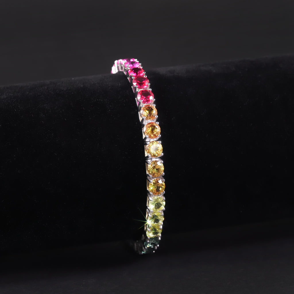 Lab-Grown Blue Sapphire 3/4/5mm Tennis Bracelet 925 Sterling Silver (design detail close-up)