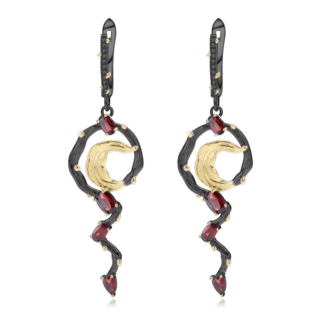 Garnet Nature-Inspired Earrings 925 Sterling Silver (wearing effect view)