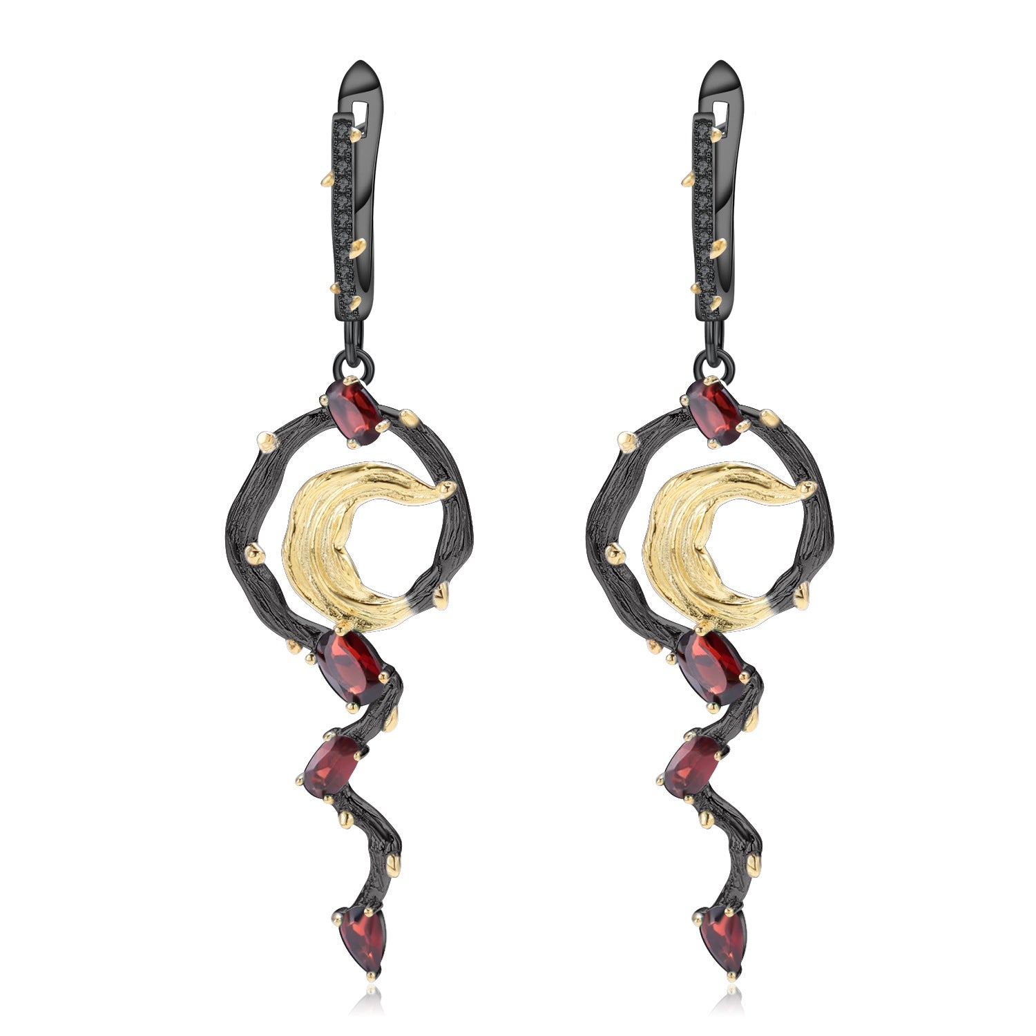 Garnet Nature-Inspired Earrings 925 Sterling Silver (wearing effect view)