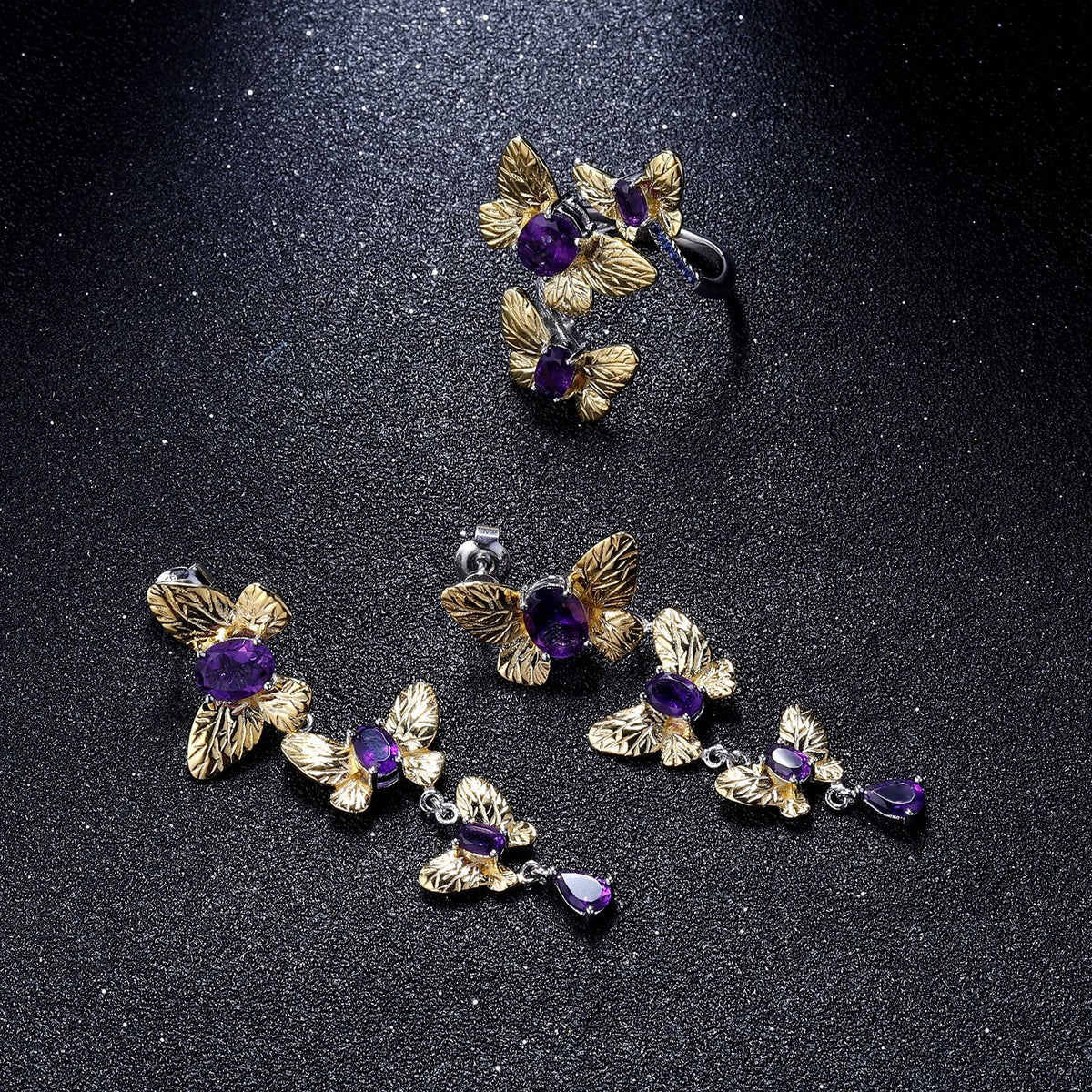 Amethyst Butterfly Adjustable Ring 925 Sterling Silver (side profile view)