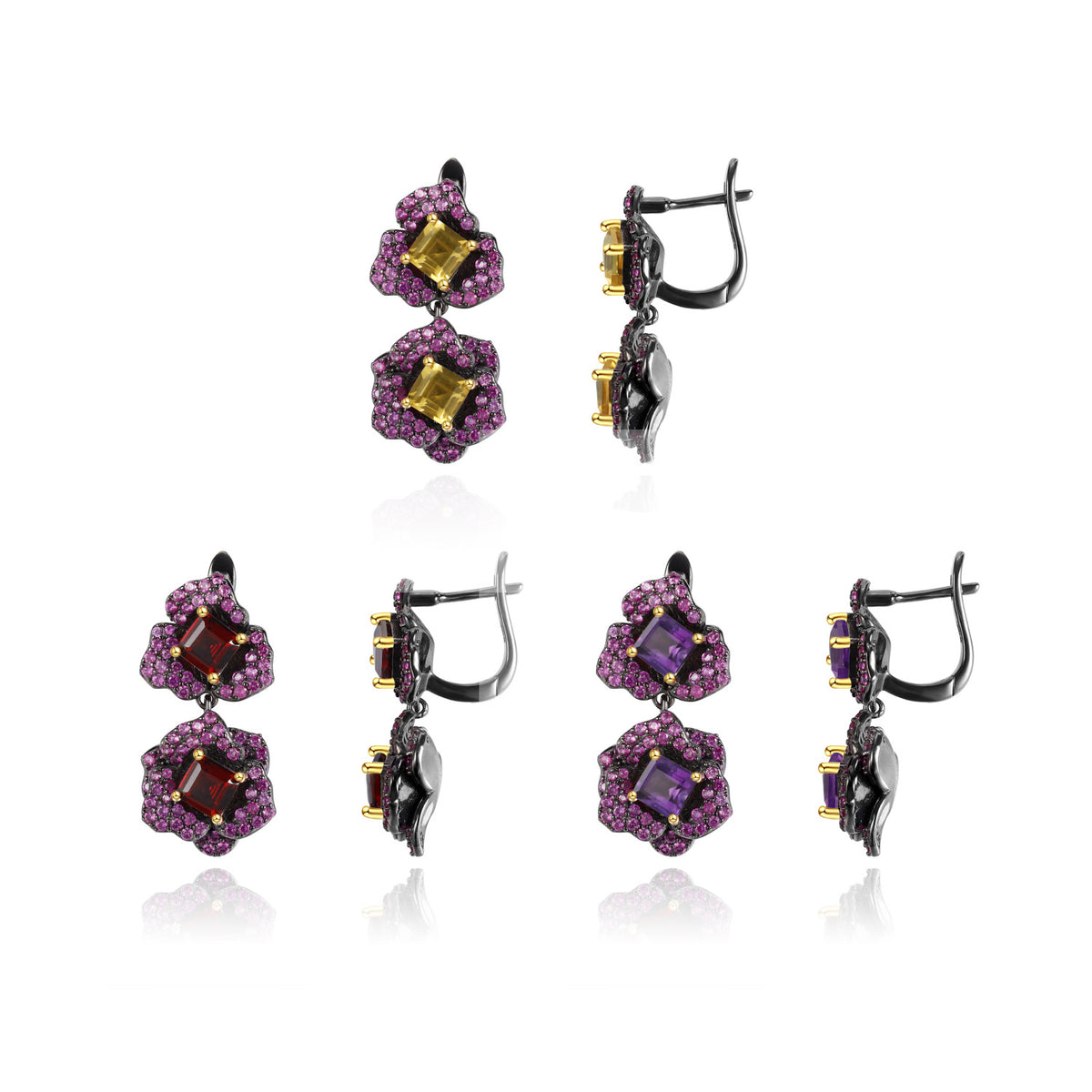 Amethyst Floral Earrings 925 Sterling Silver (wearing effect view)