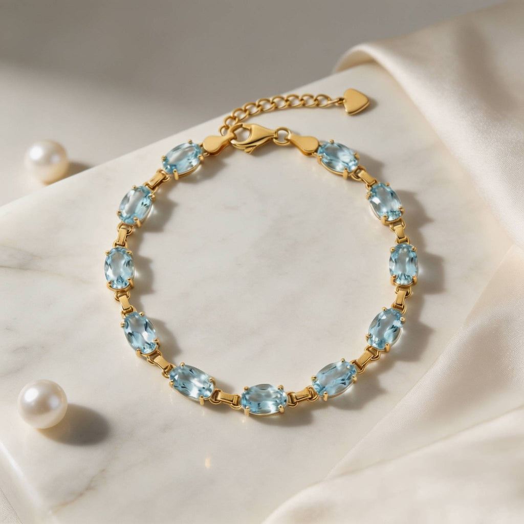 Sky Blue Topaz Trendy Bracelet 925 Sterling Silver (wearing effect view)