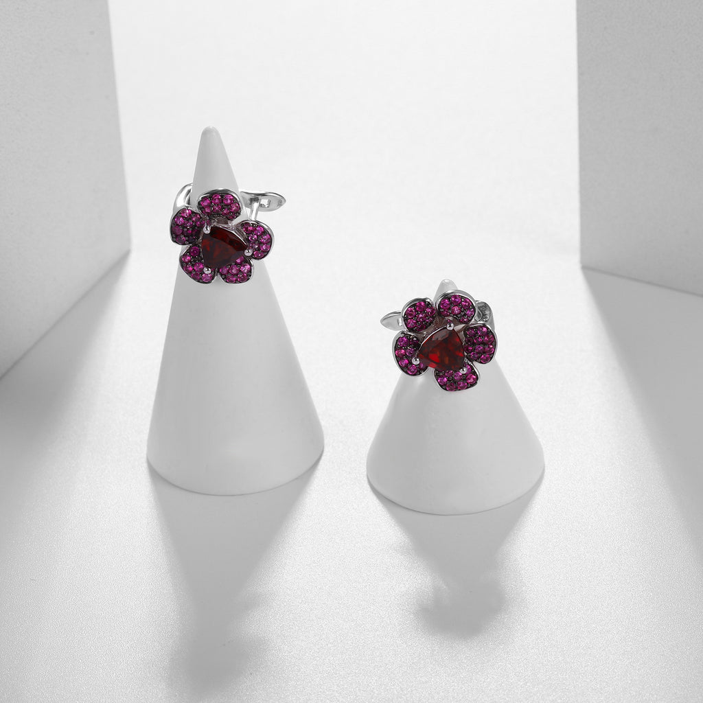 Amethyst Floral Earrings 925 Sterling Silver (side profile view)