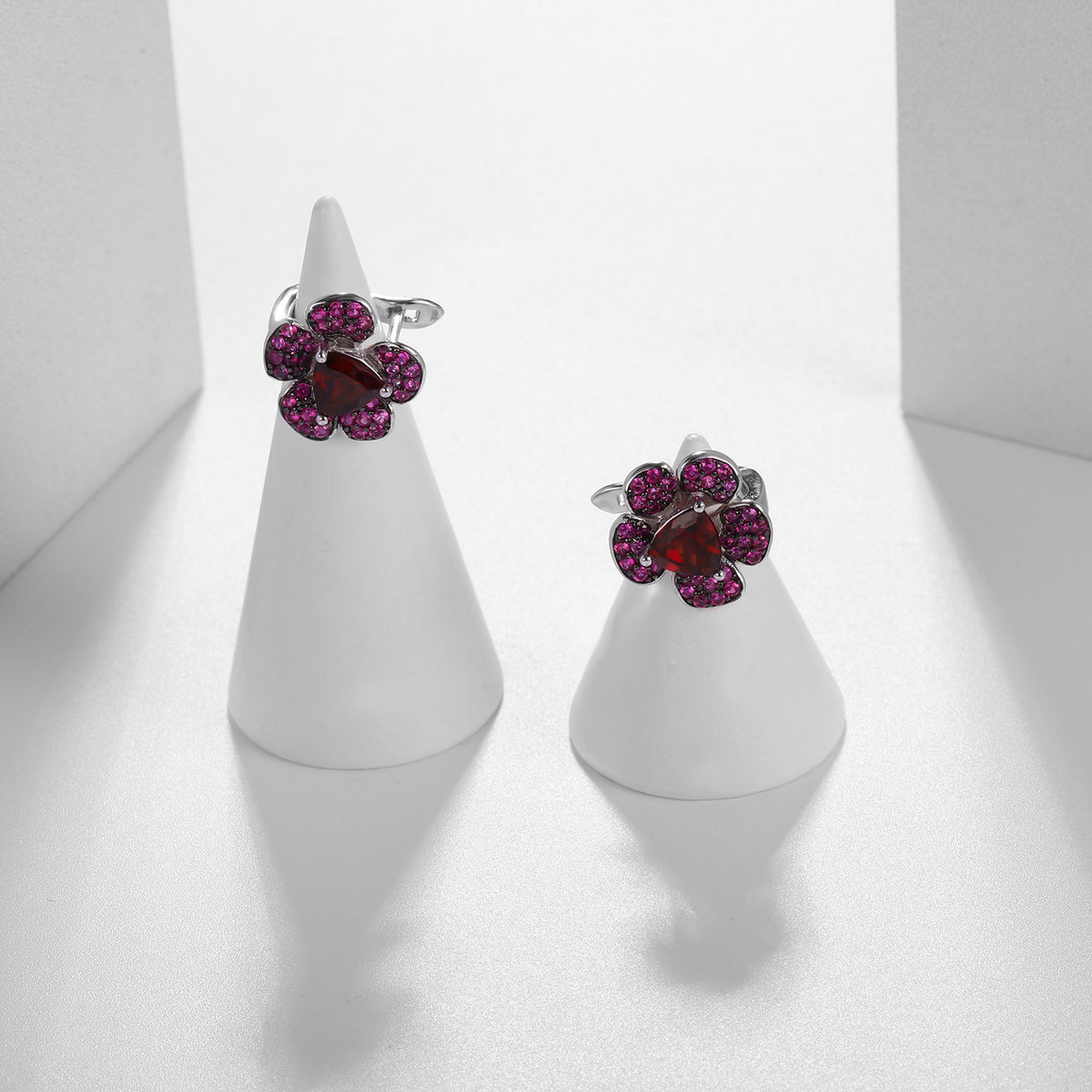Amethyst Floral Earrings 925 Sterling Silver (side profile view)