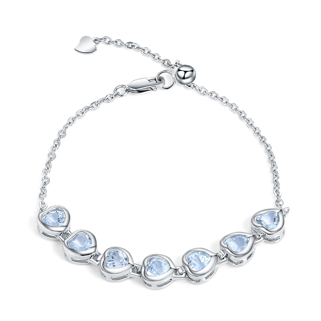 Topaz Heart-Shaped Bracelet 925 Sterling Silver (side profile view)