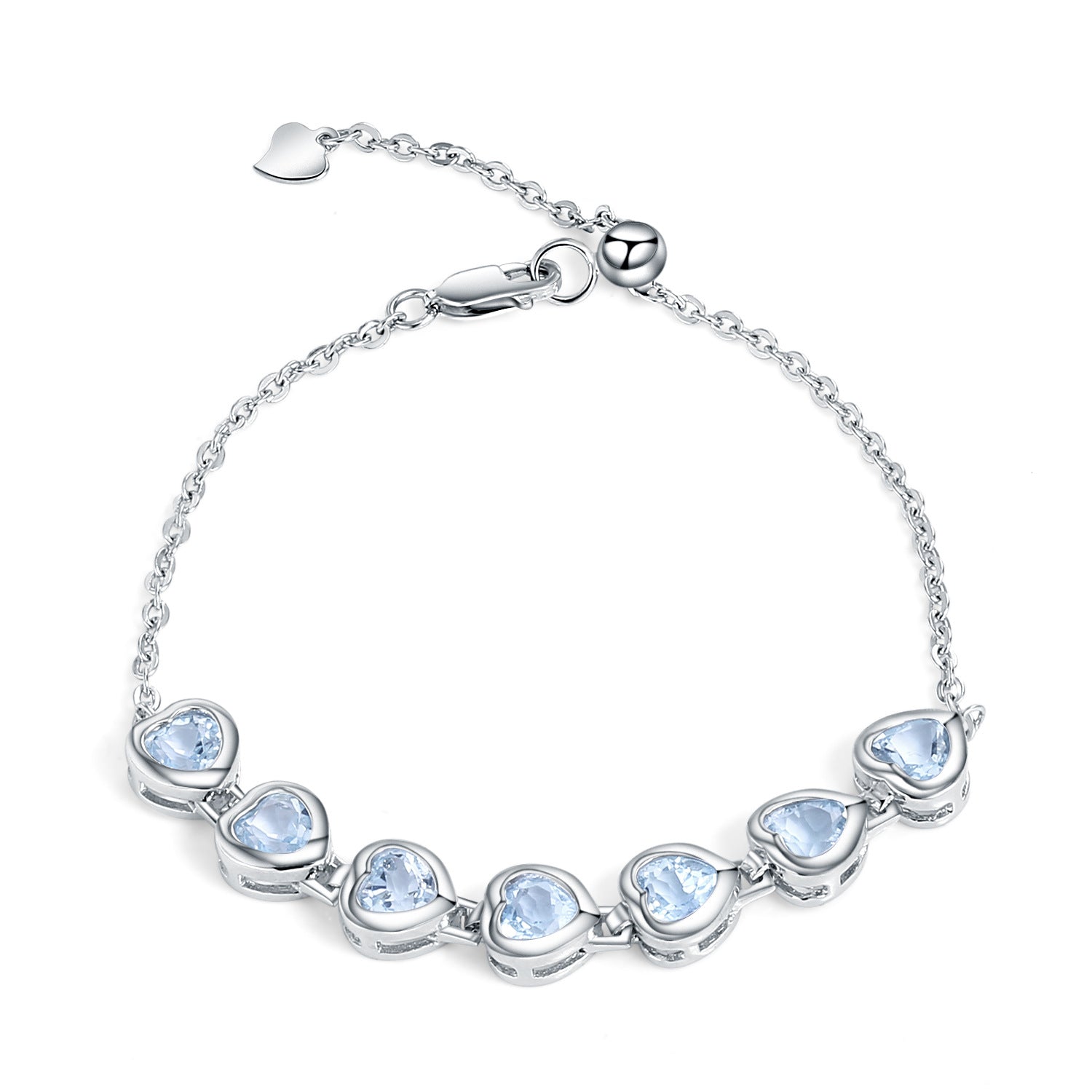 Topaz Heart-Shaped Bracelet 925 Sterling Silver (side profile view)