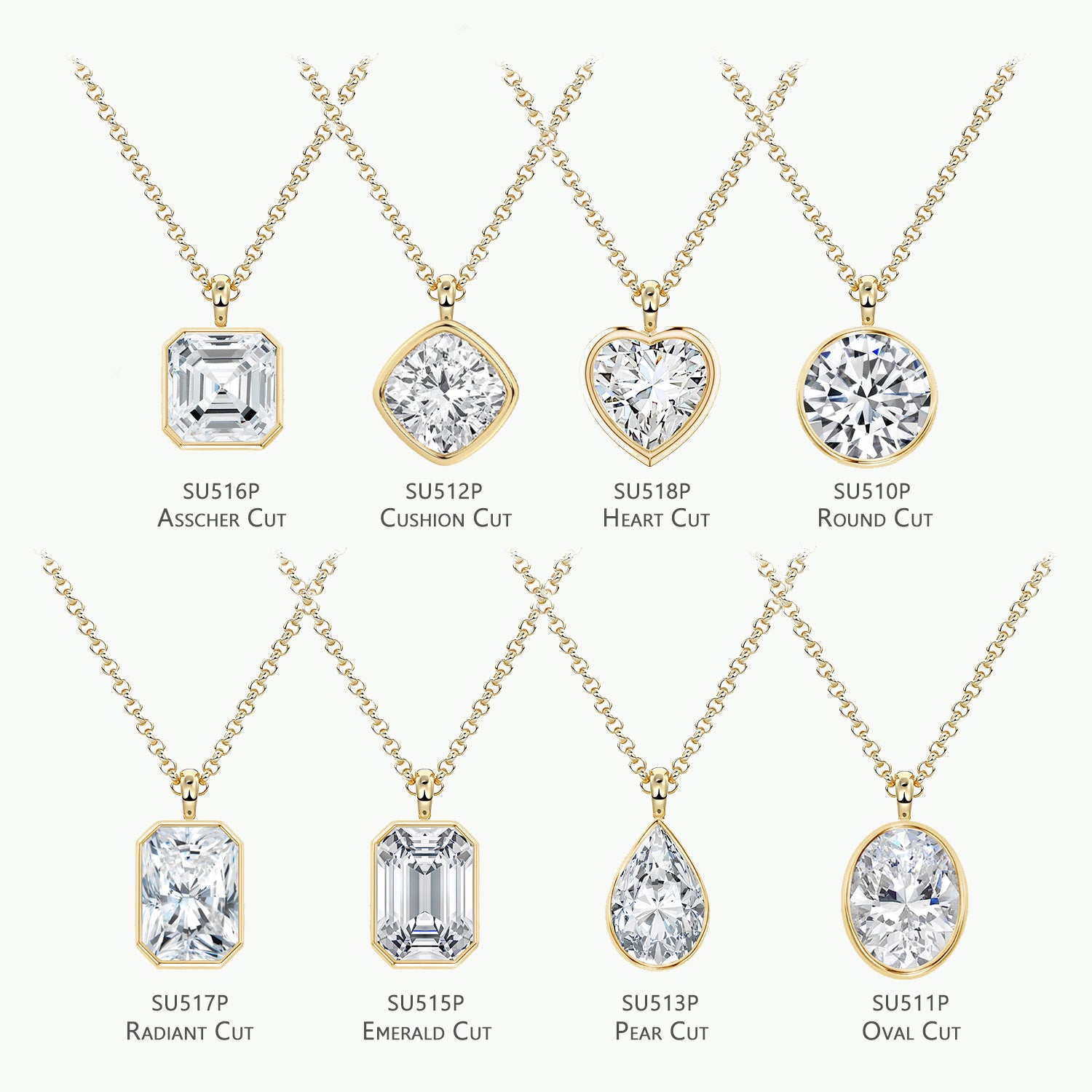 Emerald Cut Moissanite Pendant Necklace Gold - Pendant Detail 2