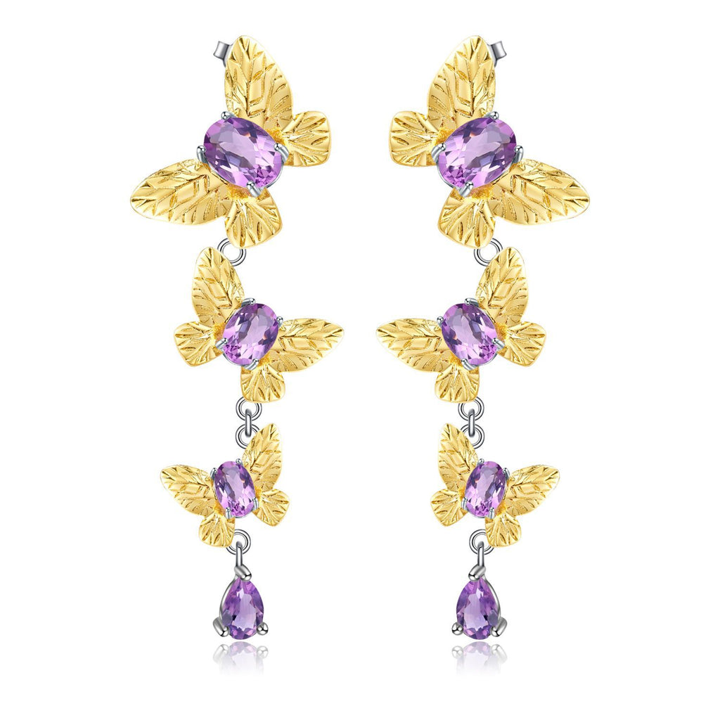 Amethyst Butterfly Earrings 925 Sterling Silver (wearing effect view)