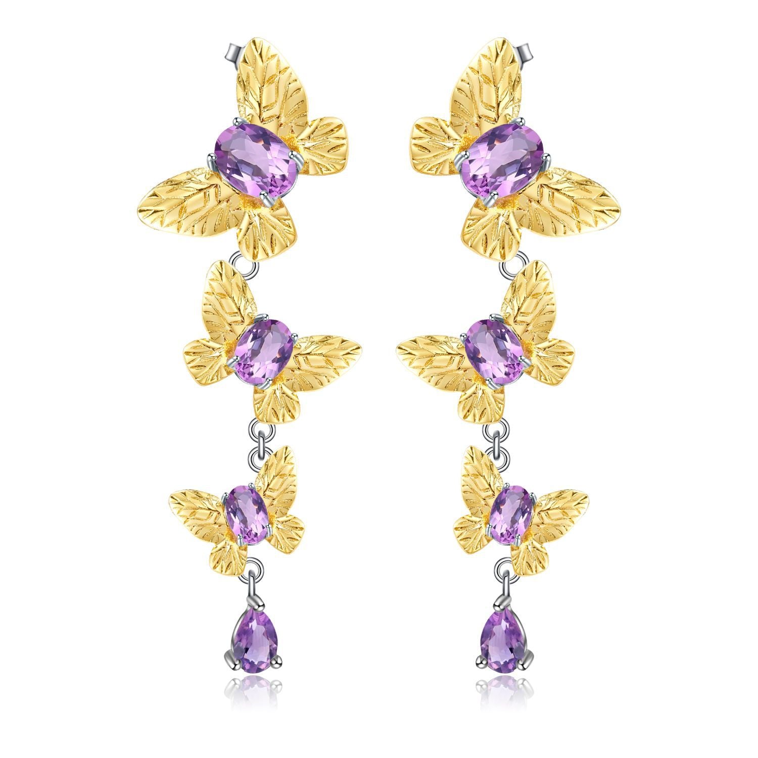 Amethyst Butterfly Earrings 925 Sterling Silver (wearing effect view)