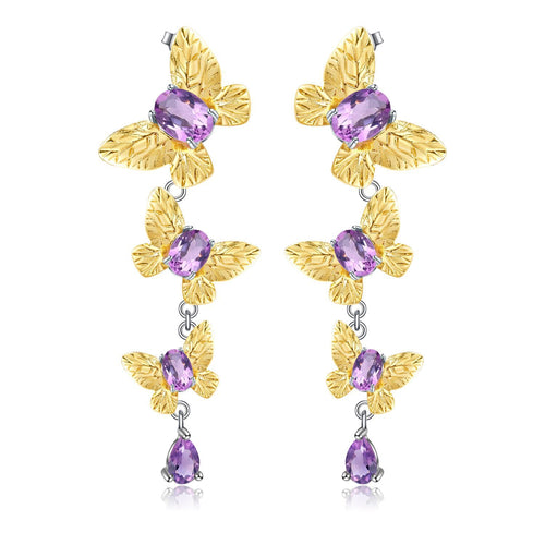 Amethyst Butterfly Earrings 925 Sterling Silver (wearing effect view)