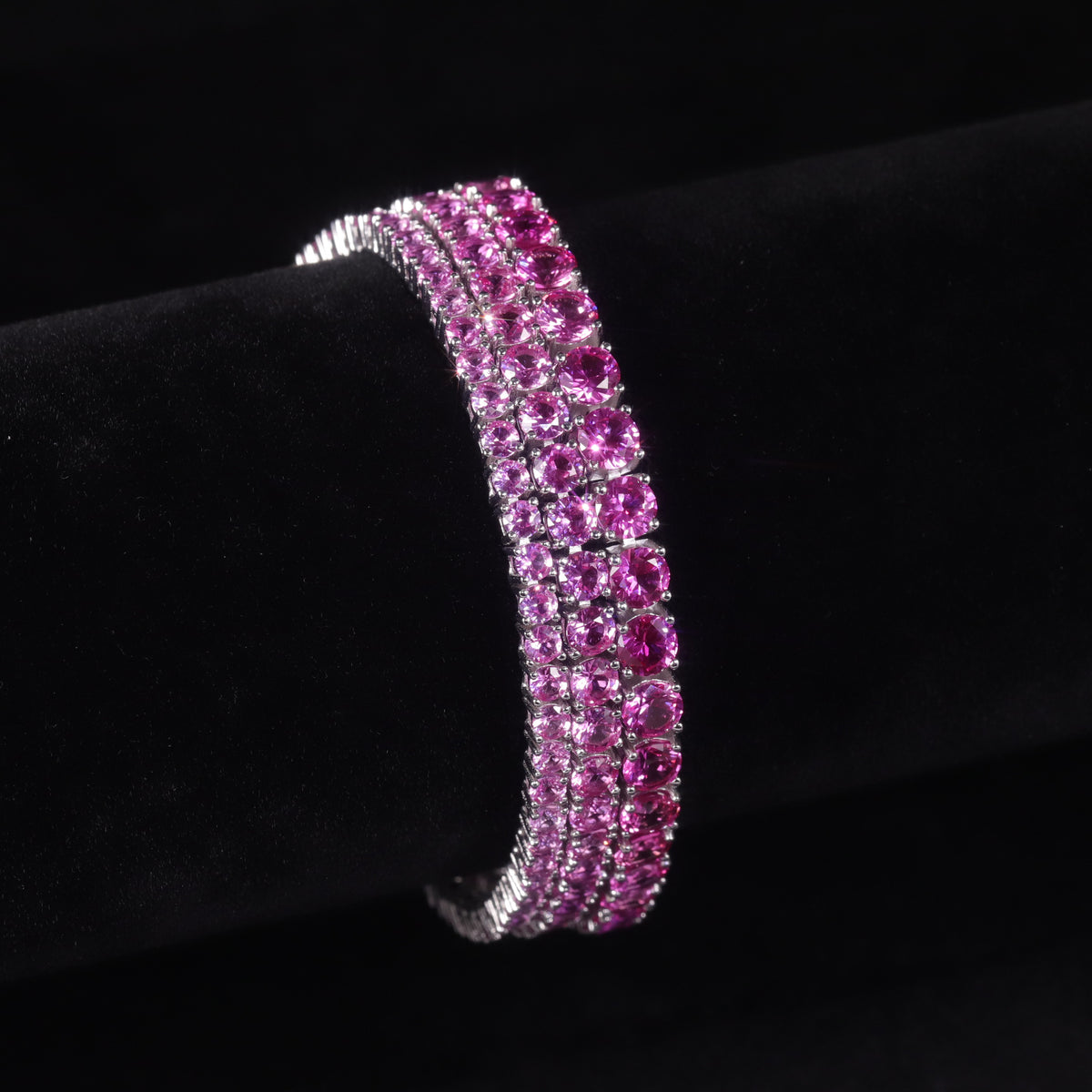 Lab-Grown Ruby 3/4/5mm Tennis Bracelet 925 Sterling Silver (side profile view)