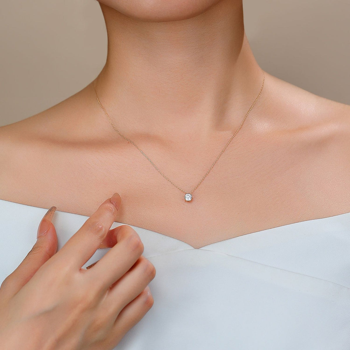 0.5ct Lab-Grown Diamond Bubble Necklace 14K Gold - Wearing Photo 1