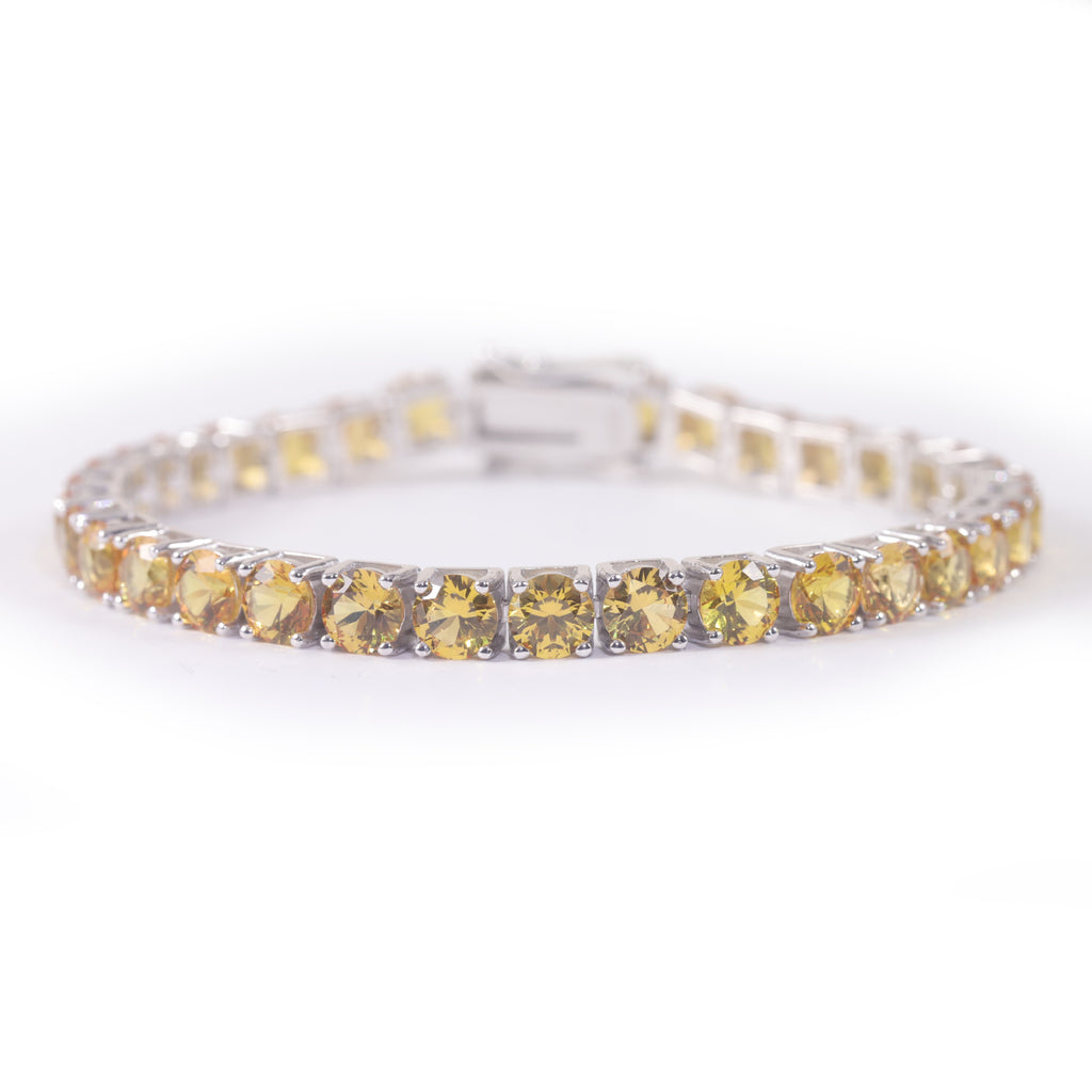 Lab-Grown Sapphire 3/4/5mm Tennis Bracelet 925 Sterling Silver (side profile view)
