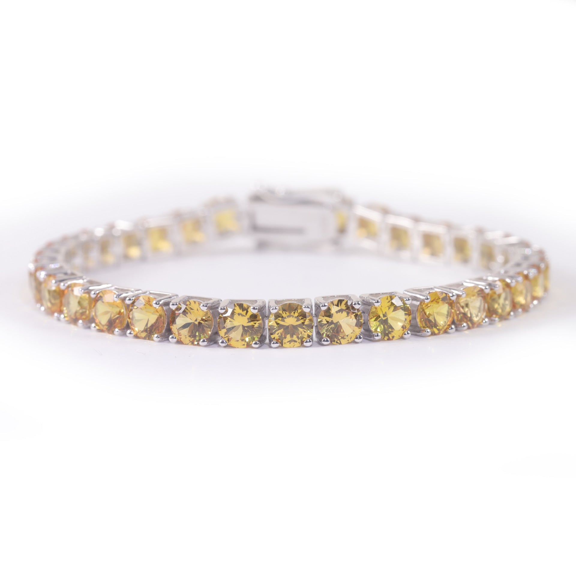 Lab-Grown Sapphire 3/4/5mm Tennis Bracelet 925 Sterling Silver (side profile view)