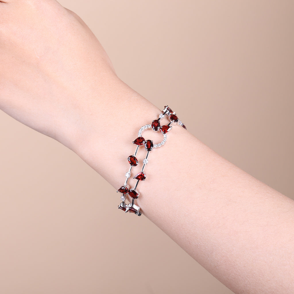 Garnet Designer Bracelet 925 Sterling Silver (wearing effect view)
