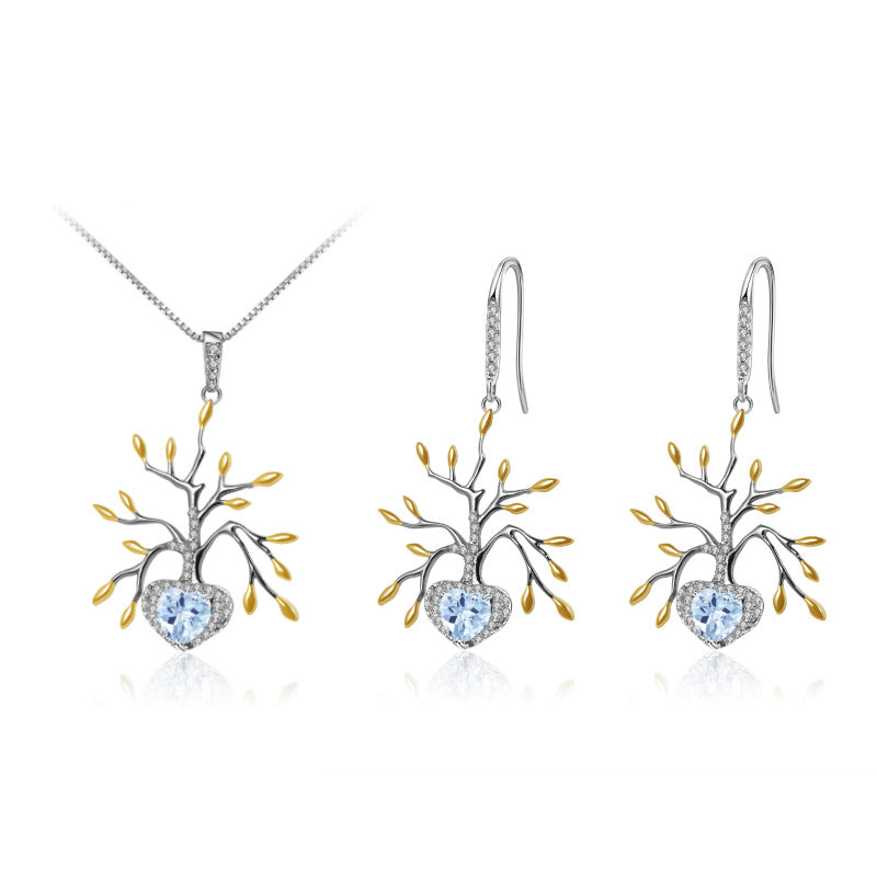 Topaz Tree of Life Pendant 925 Sterling Silver (wearing effect view)