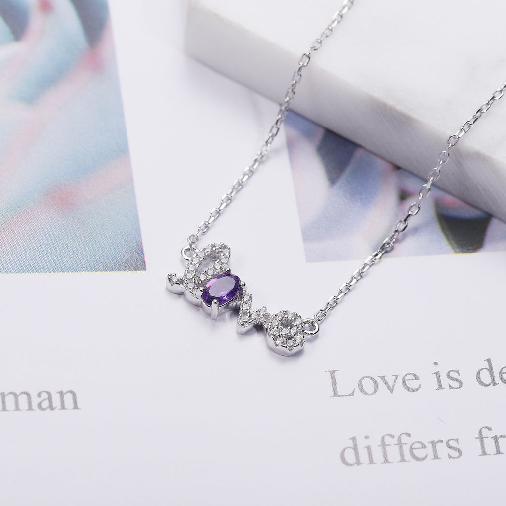 Amethyst LOVE Letter Bracelet 925 Sterling Silver (design detail close-up)