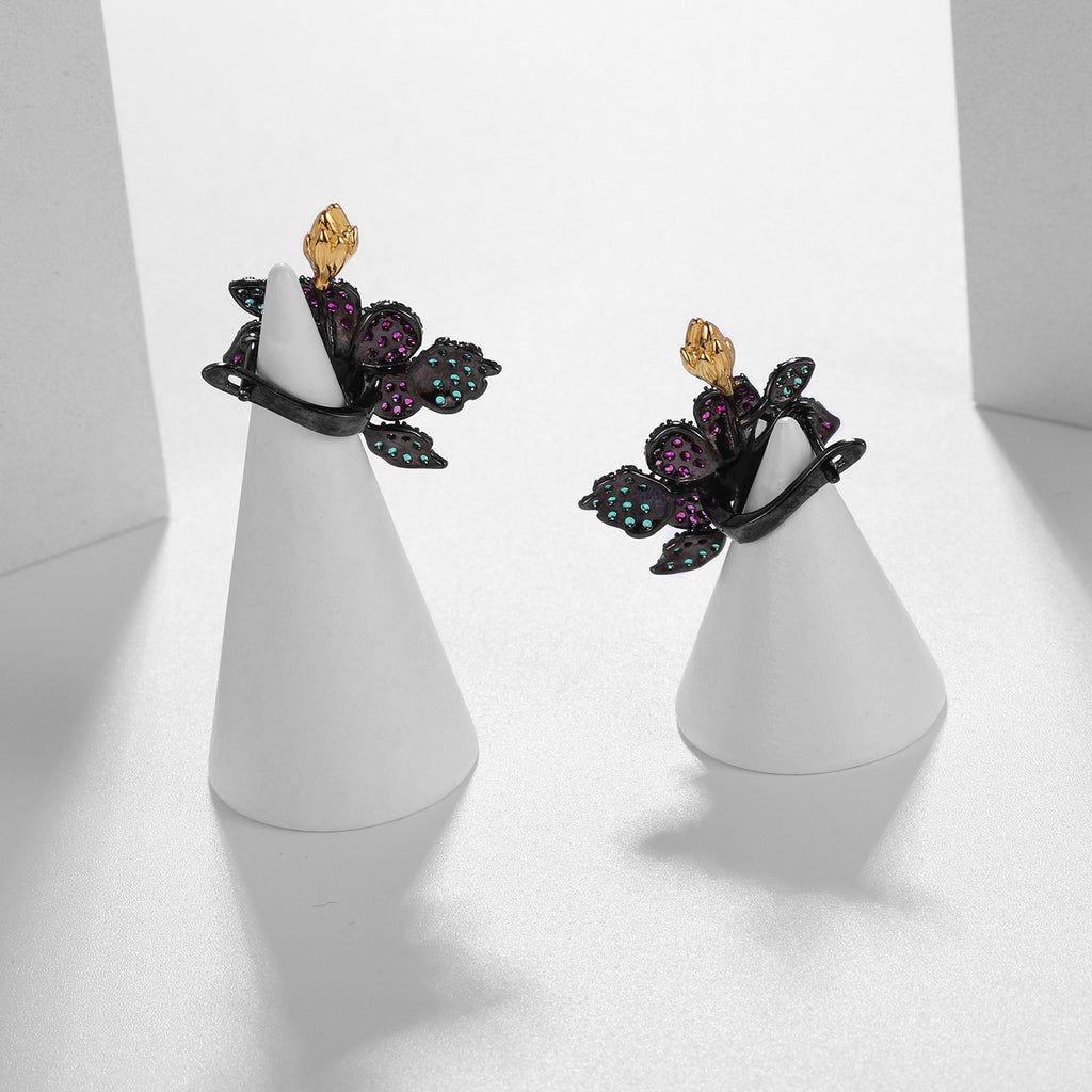 Citrine Floral Earrings 925 Sterling Silver (side profile view)