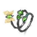 Diopside Butterfly Ring 925 Sterling Silver (wearing effect view)