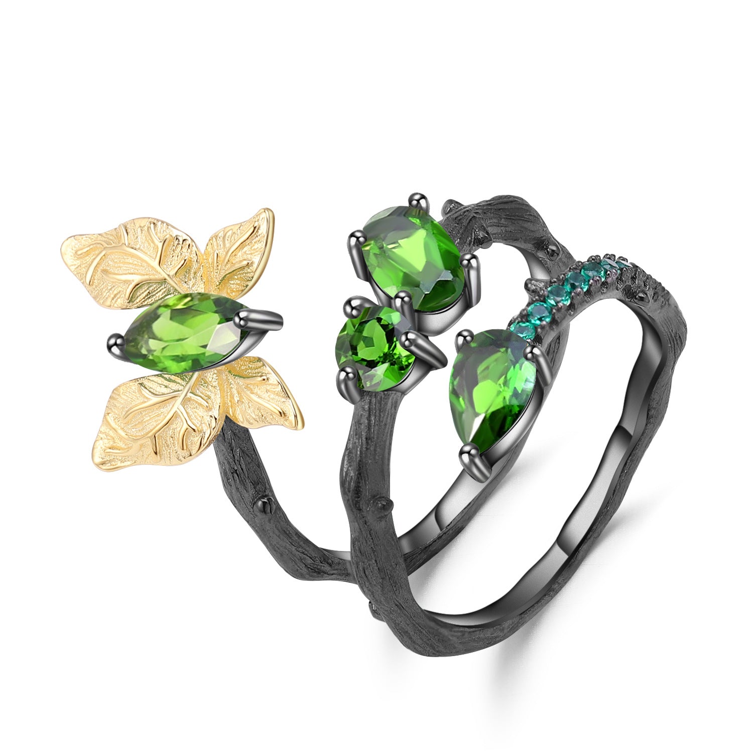Diopside Butterfly Ring 925 Sterling Silver (wearing effect view)