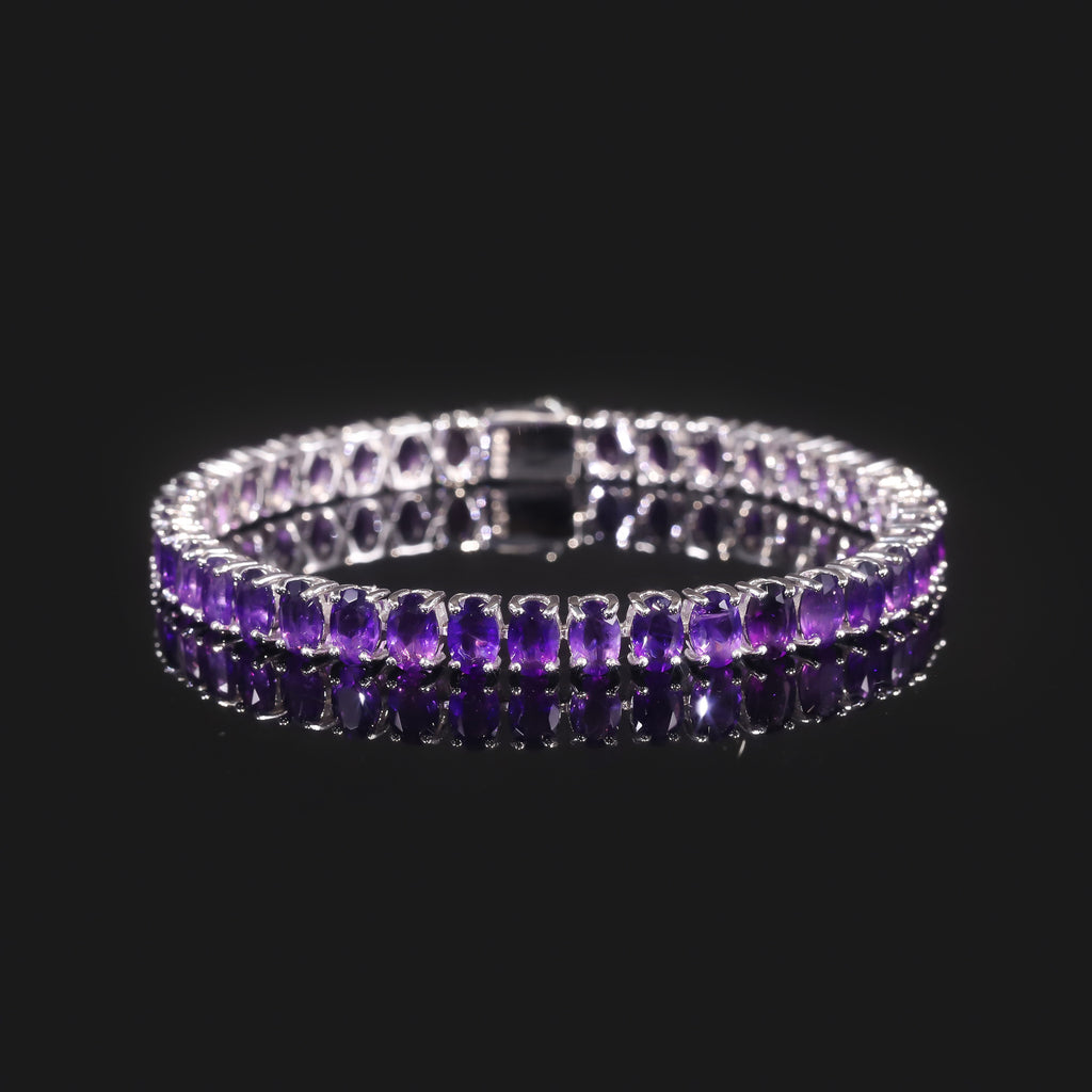 Amethyst Tennis Bracelet 925 Sterling Silver (wearing effect view)