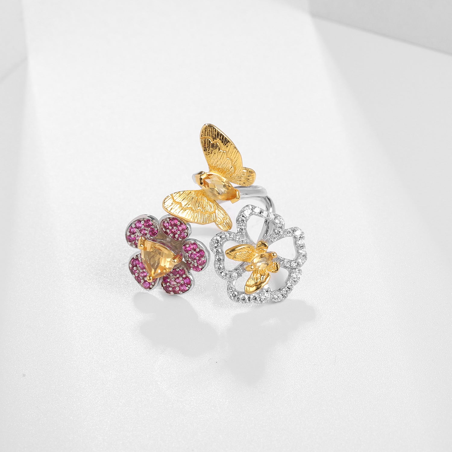 Amethyst Butterfly Adjustable Ring 925 Sterling Silver (design detail close-up)