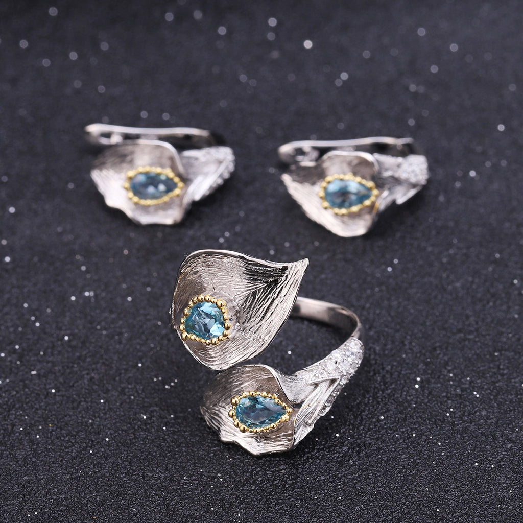 Multicolor Natural Gemstones Nature-Inspired Earrings 925 Sterling Silver (side profile view)