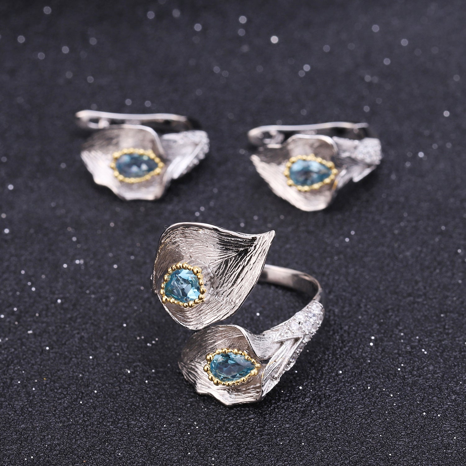Multicolor Natural Gemstones Nature-Inspired Earrings 925 Sterling Silver (side profile view)
