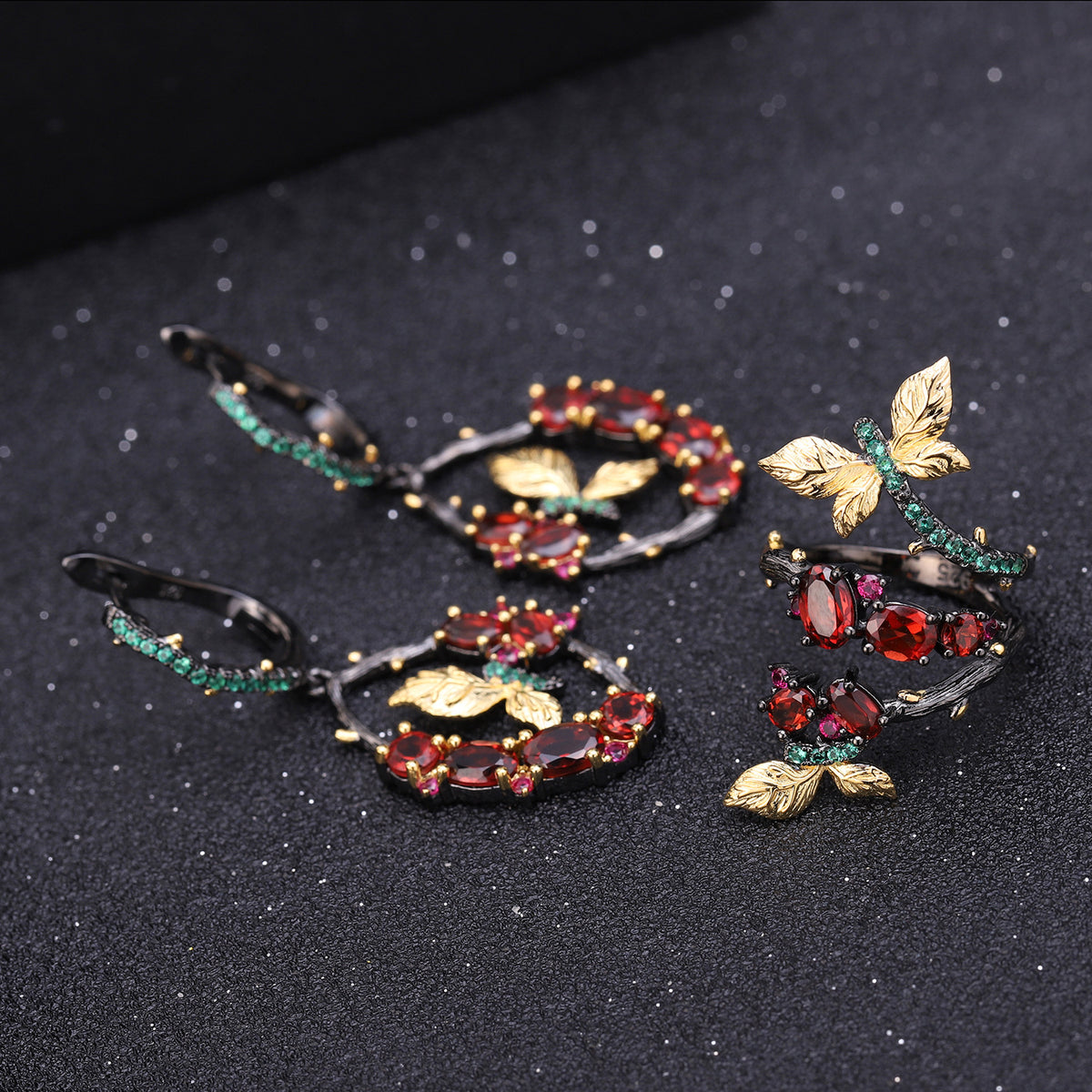 Natural Gemstone Butterfly Earrings 925 Sterling Silver (side profile view)