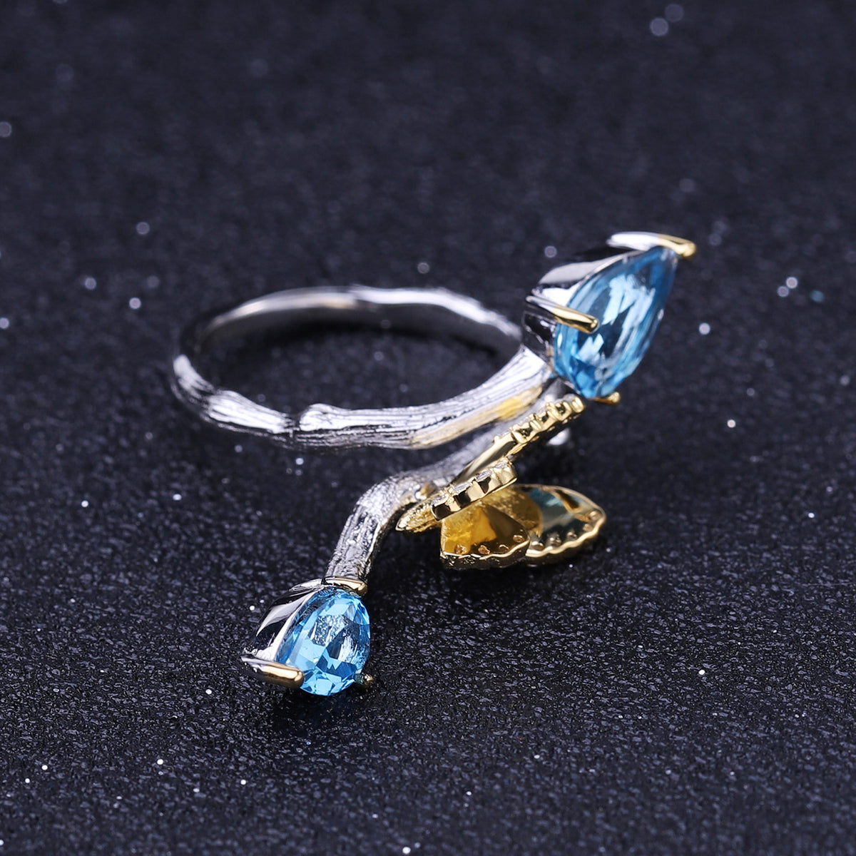 Topaz Butterfly Ring 925 Sterling Silver (design detail close-up)