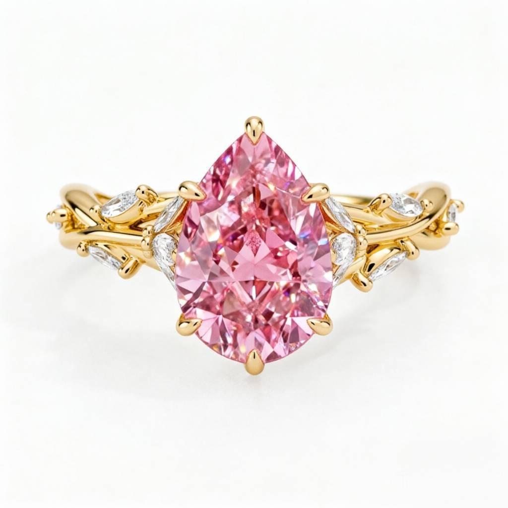 2ct / 2.18ct Pink Lab-Grown Diamond Floral Ring 925 Sterling Silver - Front View