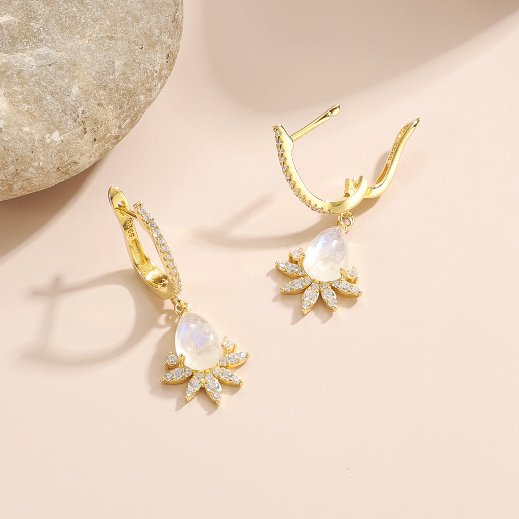 Close-up of the Moonstone setting on these earrings