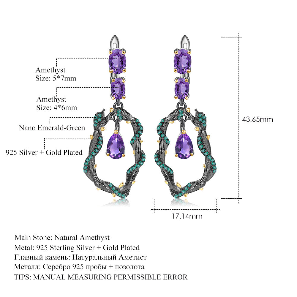 Amethyst Vine Earrings 925 Sterling Silver