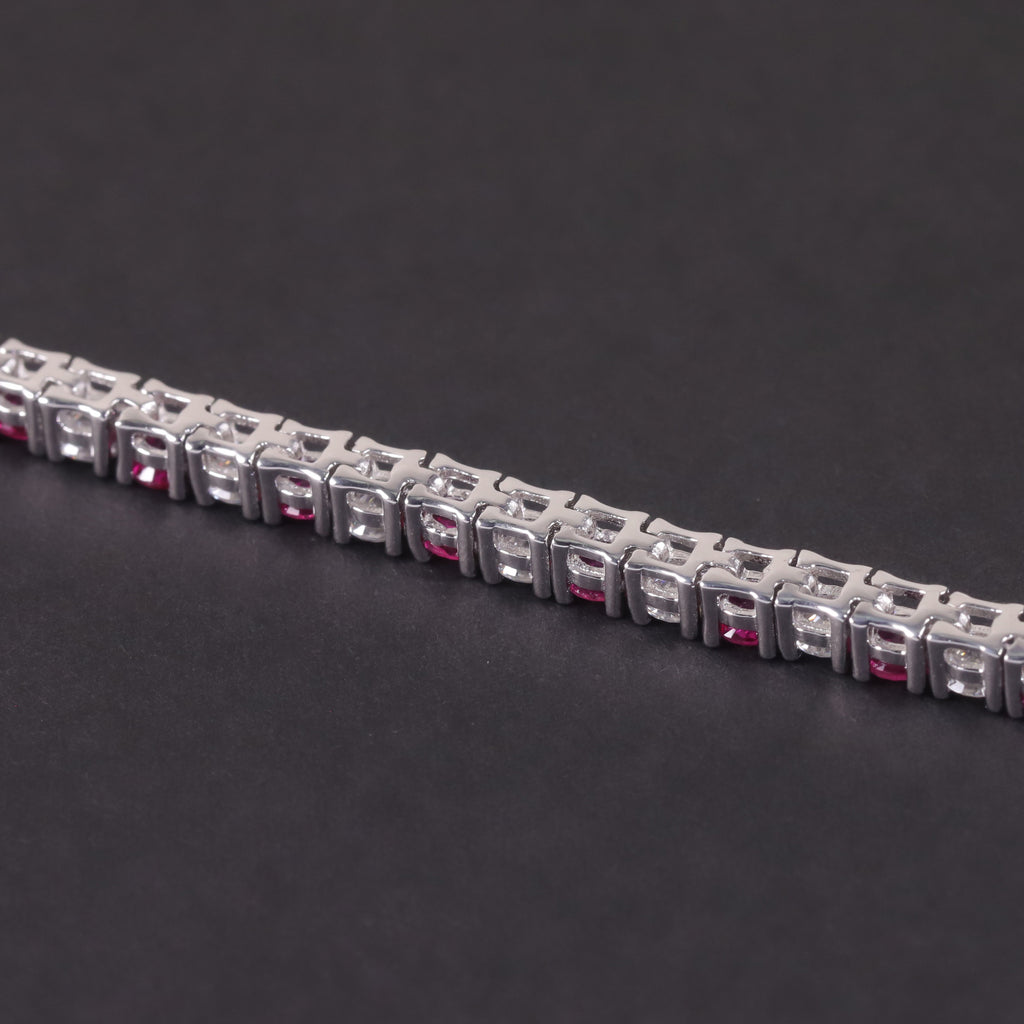 Lab-Grown Ruby 3/4/5mm Tennis Bracelet 925 Sterling Silver (gemstone setting detail)