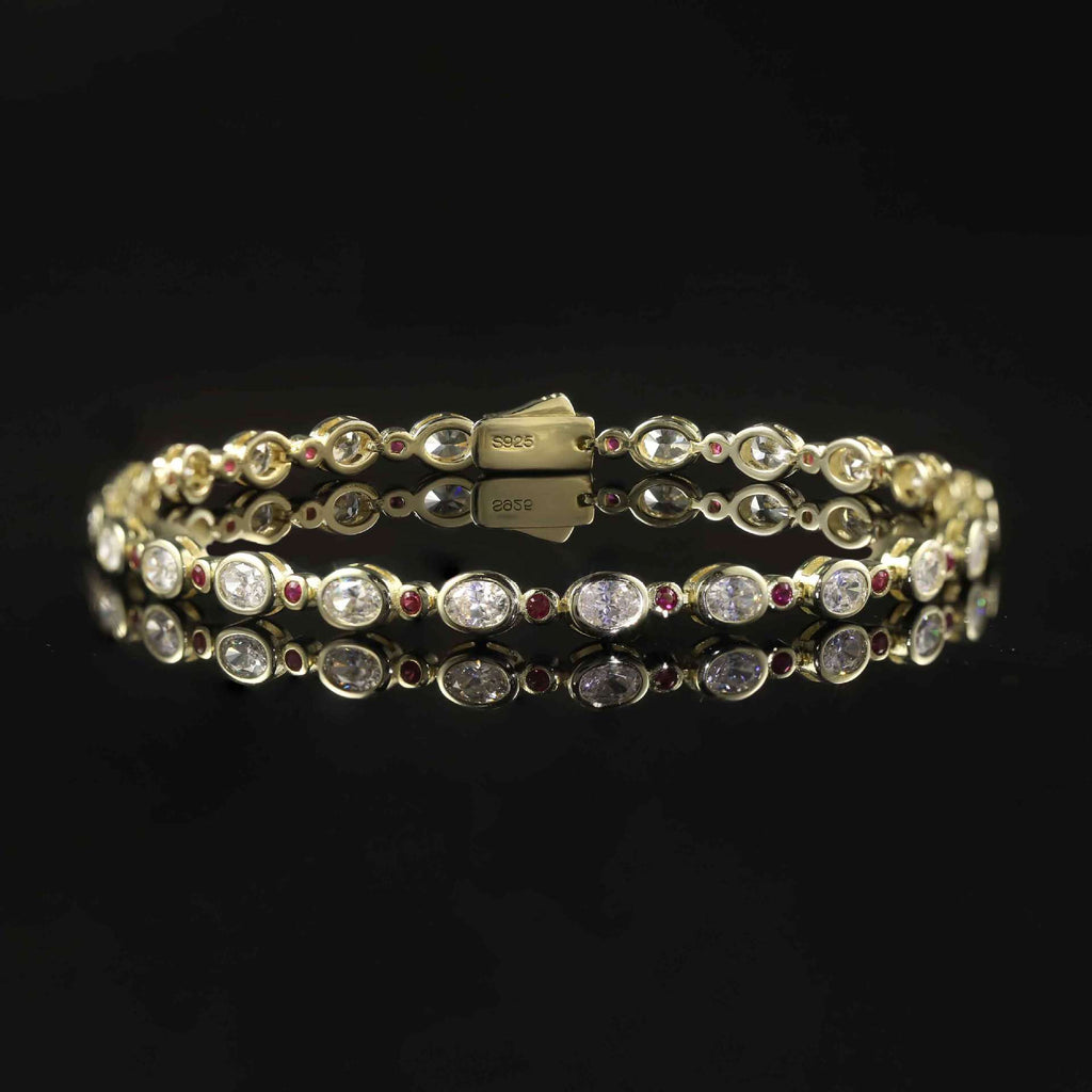 Lab-Grown Ruby Tennis Bracelet 925 Sterling Silver (design detail close-up)