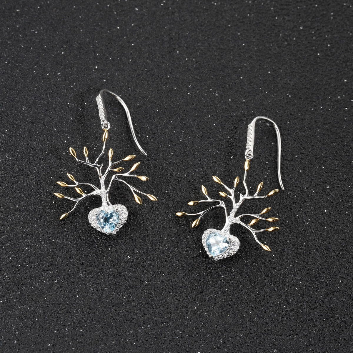 Topaz Tree of Life Earrings 925 Sterling Silver (gemstone setting detail)