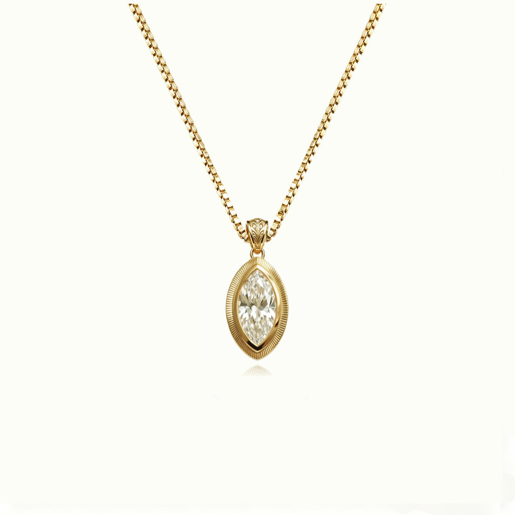 Vintage Moissanite Pendant Necklace 925 Sterling Silver 3ct/5ct - Marquise Pendant