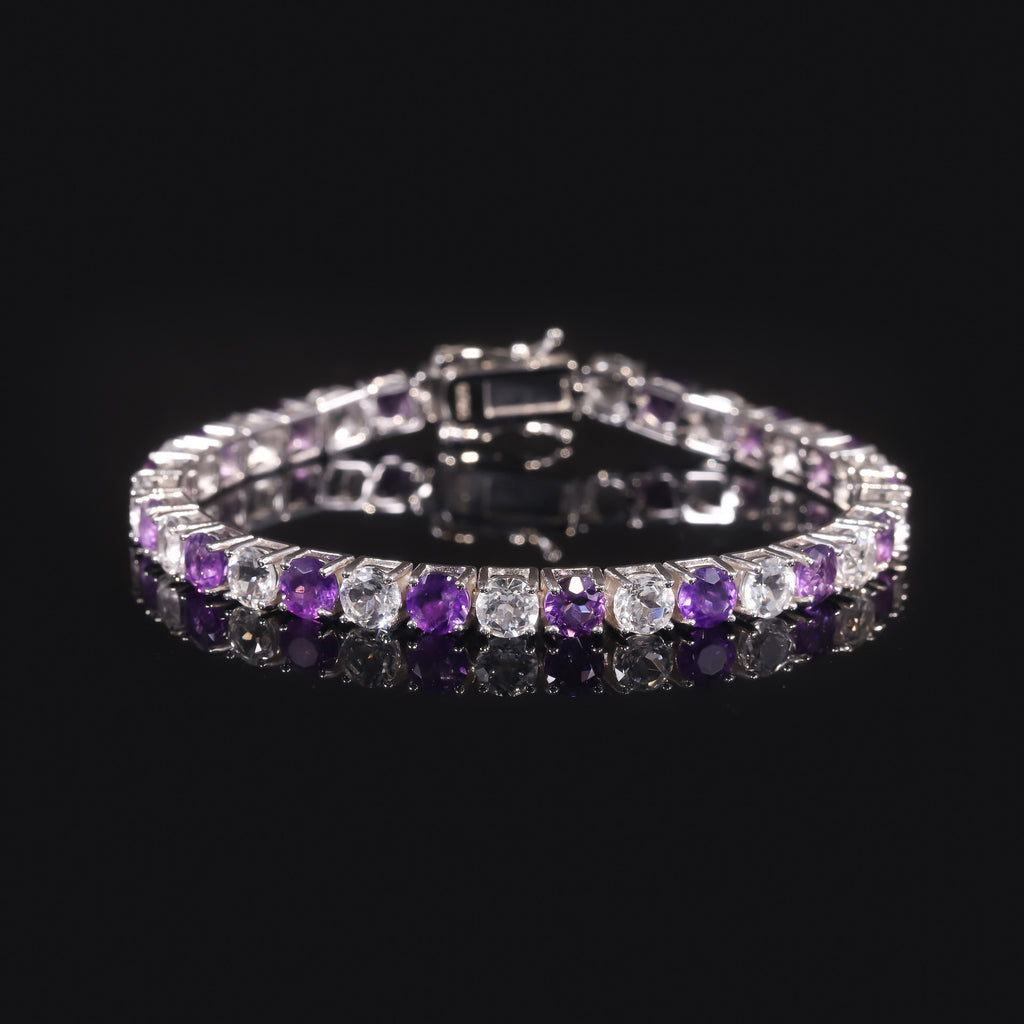 Amethyst 3mm Tennis Bracelet 925 Sterling Silver (side profile view)
