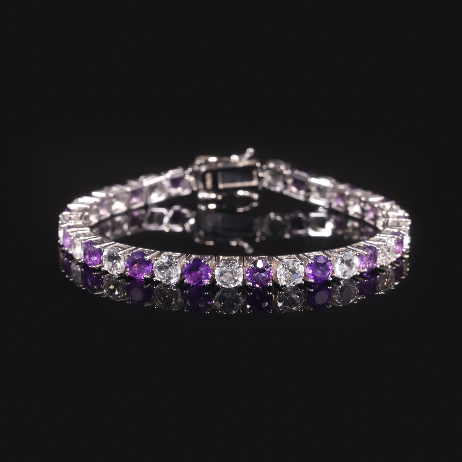 Amethyst 3/4/5mm Tennis Bracelet 925 Sterling Silver (side profile view)