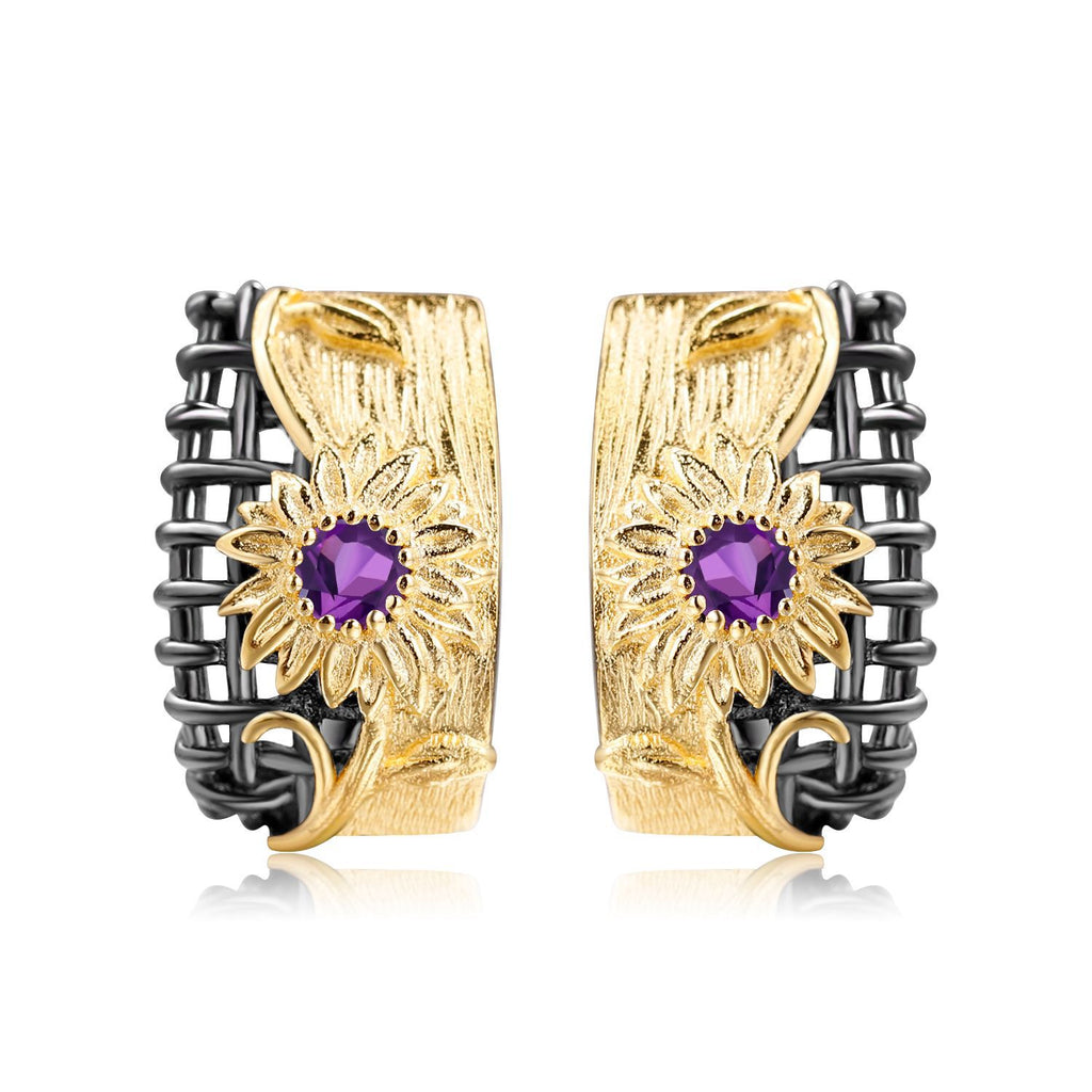 Amethyst Floral Earrings 925 Sterling Silver