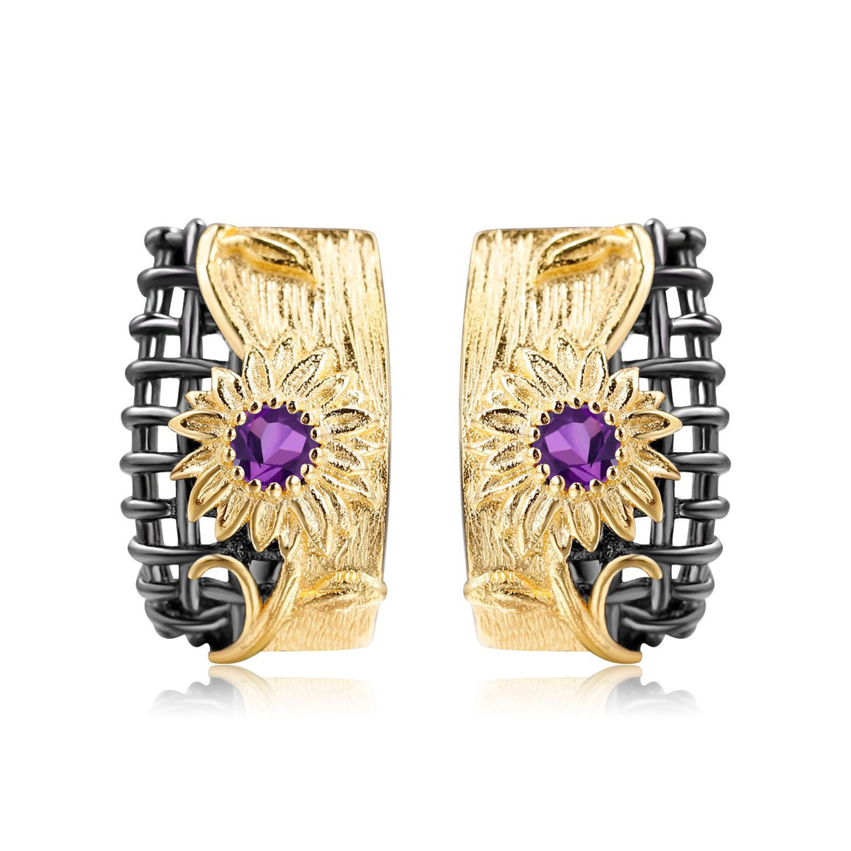 Amethyst Floral Earrings 925 Sterling Silver