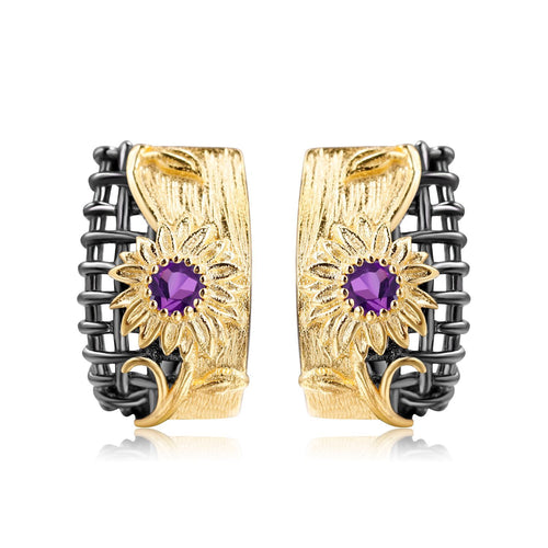 Amethyst Floral Earrings 925 Sterling Silver