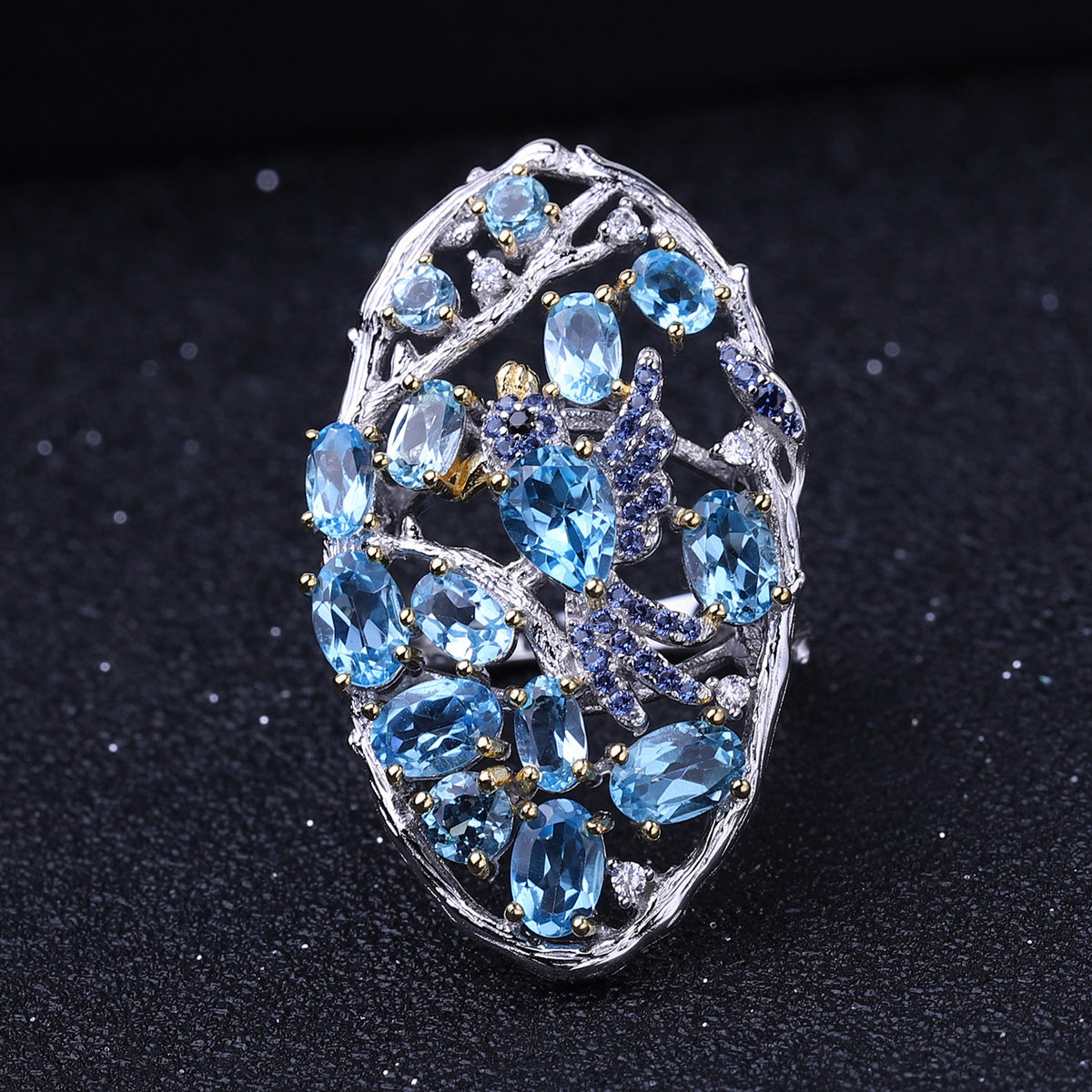 Close-up of the Topaz setting on this ring