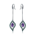 Amethyst Nature-Inspired Long Drop Earrings 925 Sterling Silver (wearing effect view)